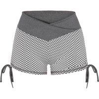Graue, hoch taillierte, sportliche Shorts mit Kordelzug