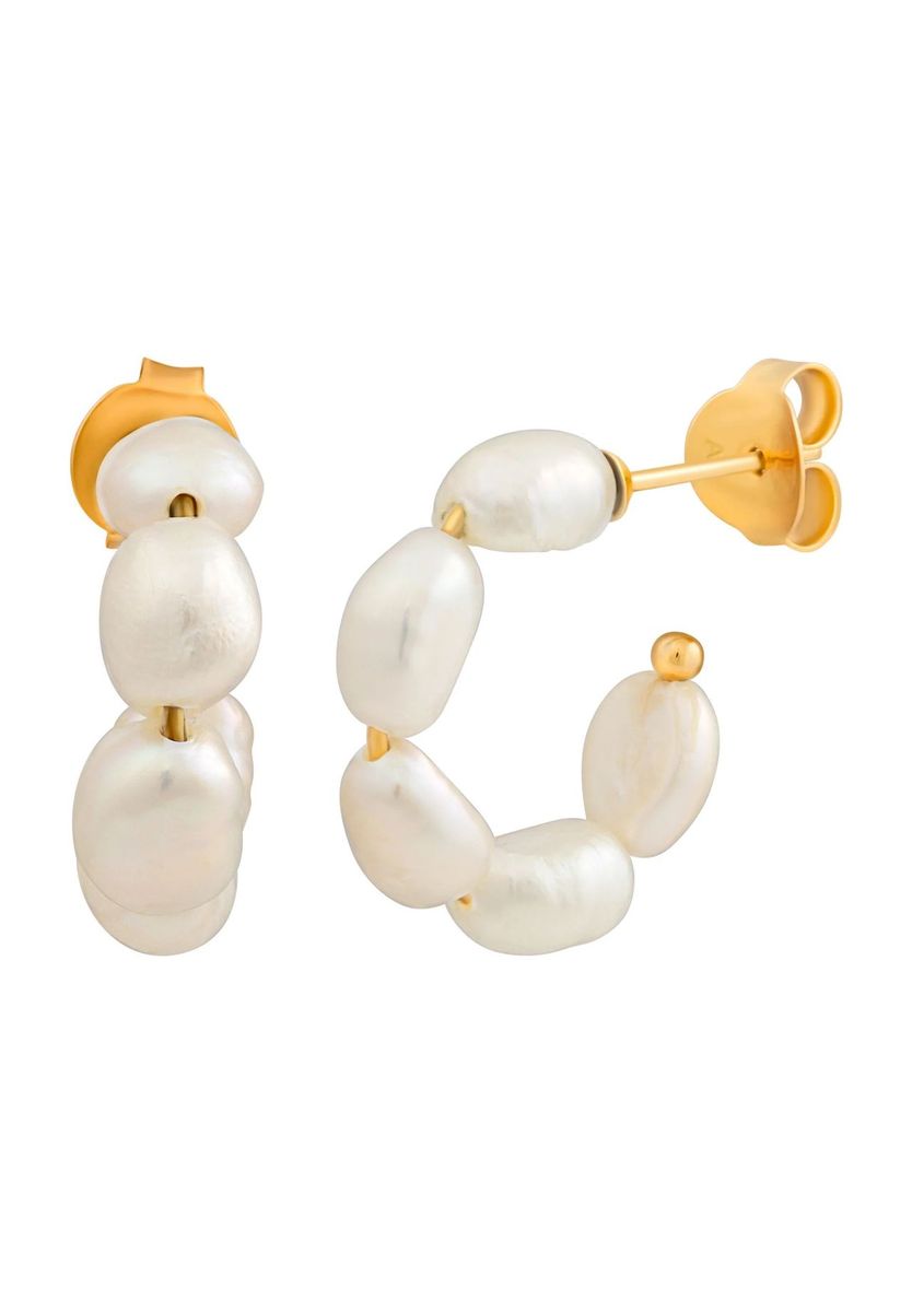 caї Damen Creolen, 925er Silber mit Süßwasserzuchtperlen, GELBGOLD