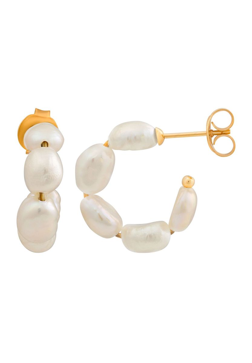 caї Damen Creolen, 925er Silber mit Süßwasserzuchtperlen, GELBGOLD