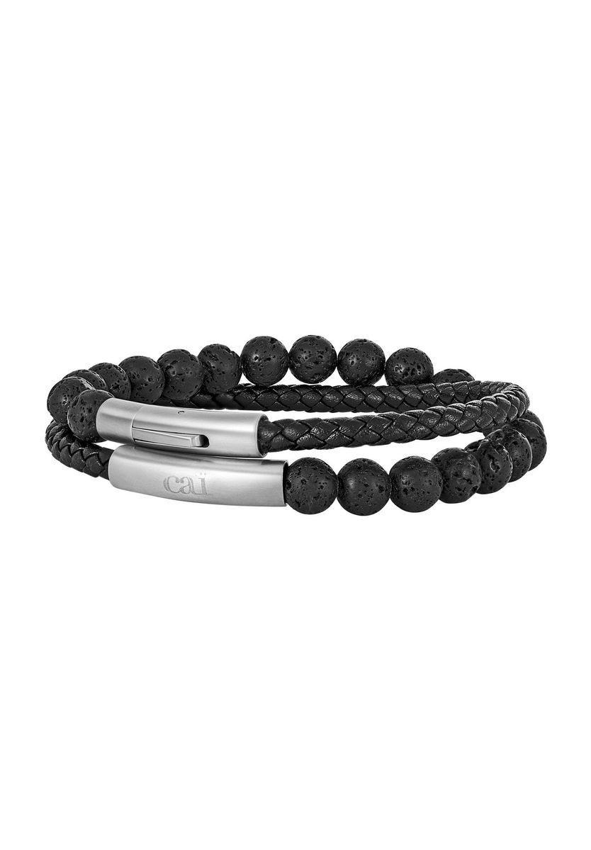 Herren Lava-Perlen & Leder Armband