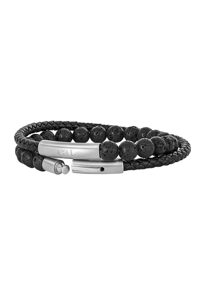 Herren Lava-Perlen & Leder Armband