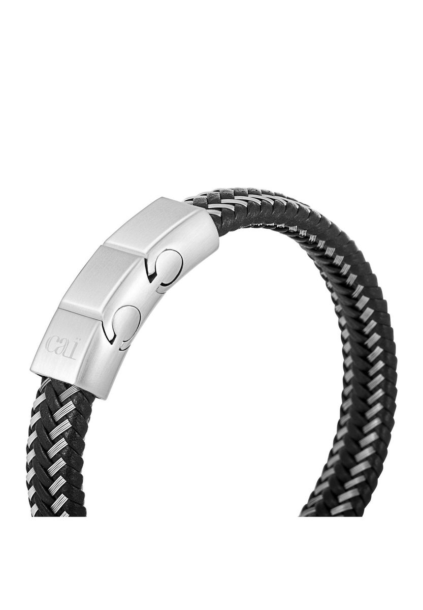 Herrenarmband aus geflochtenem Leder und Stahl
