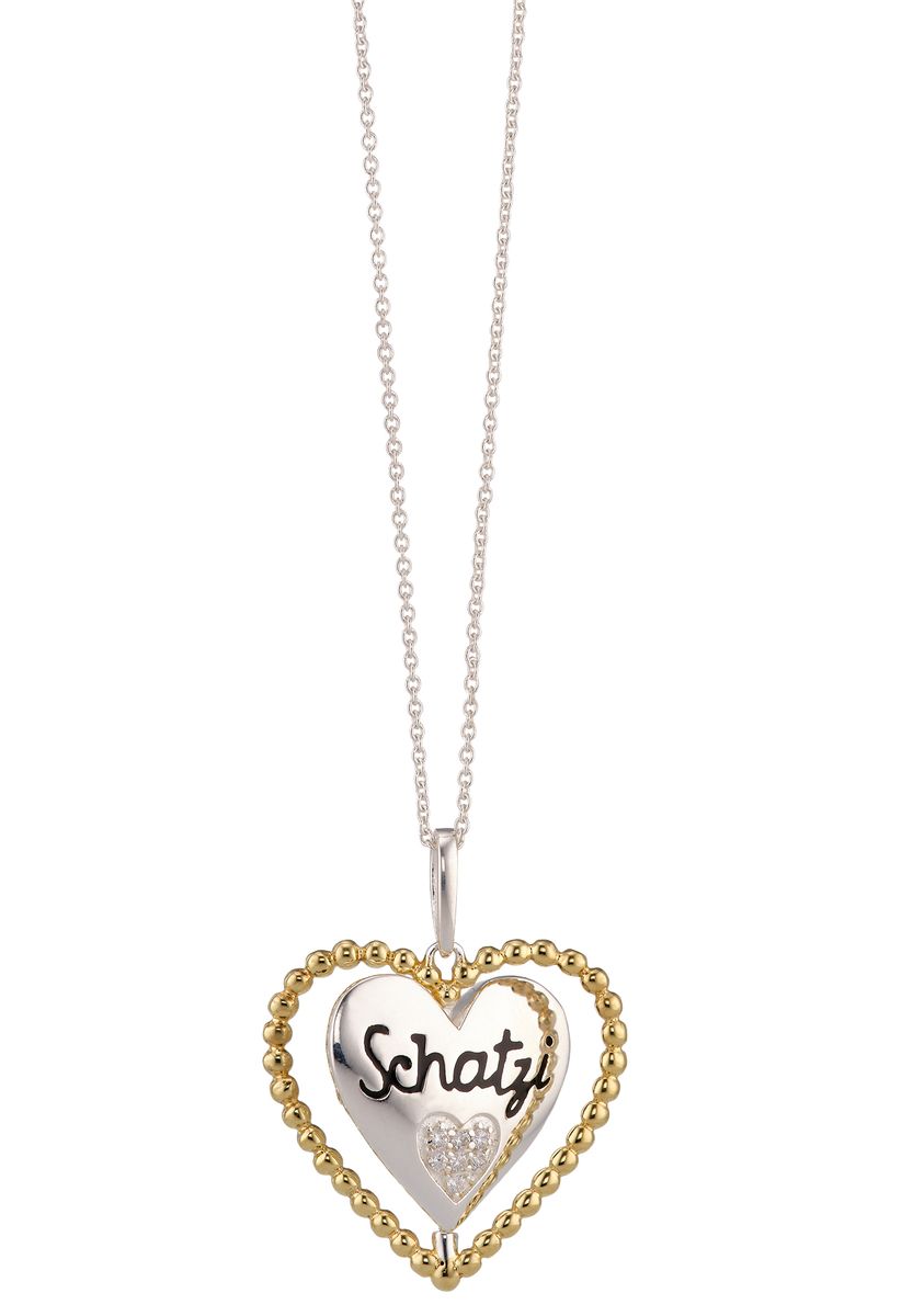 Zweifarbige Herzkette mit Zirkonia-Herzanhänger