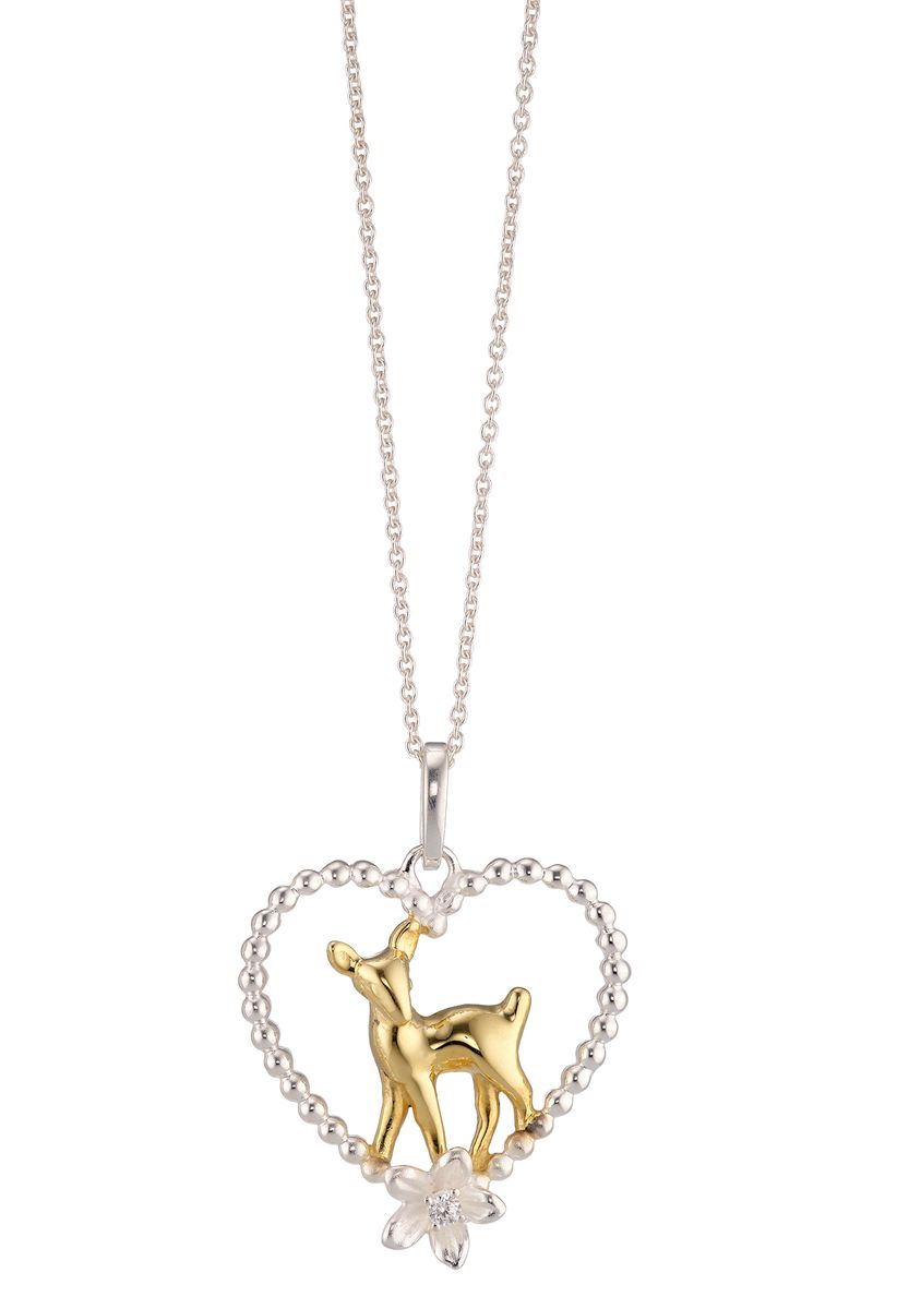Hirsch Herz Anhänger Halskette Bicolor Silber