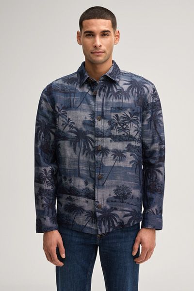 Joop Jeans Harvi Hemd Navy Palmenmuster Leinenmischung