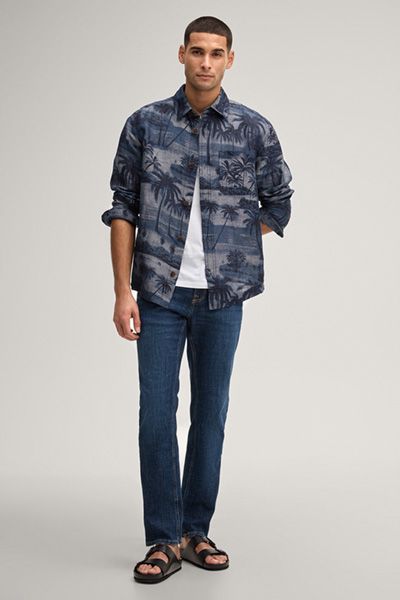 Joop Jeans Harvi Hemd Navy Palmenmuster Leinenmischung