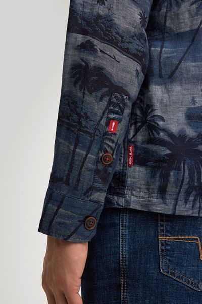Joop Jeans Harvi Hemd Navy Palmenmuster Leinenmischung
