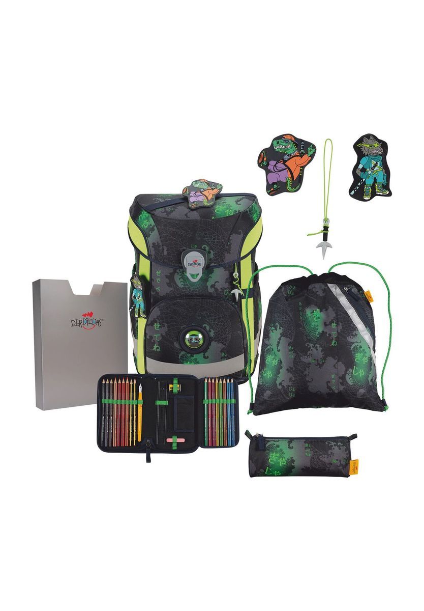 Gemustertes Schultaschen-Rucksack-Set mit Zubehör