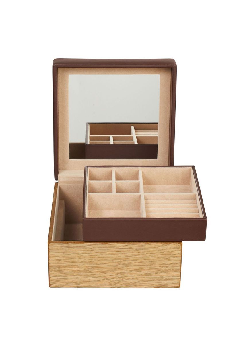 Braune Schmuckschatulle aus Holz mit Spiegel