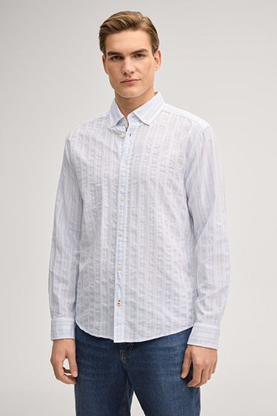 Joop! Heli Hellblau Gestreiftes Baumwollhemd Button-Down Kragen