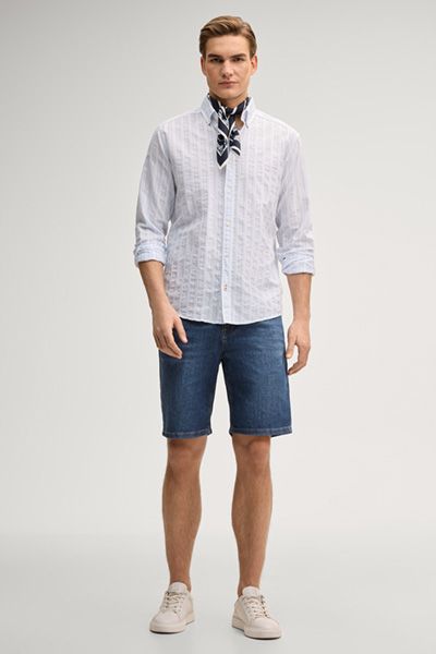 Joop! Heli Hellblau Gestreiftes Baumwollhemd Button-Down Kragen