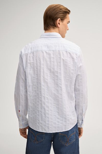 Joop! Heli Hellblau Gestreiftes Baumwollhemd Button-Down Kragen