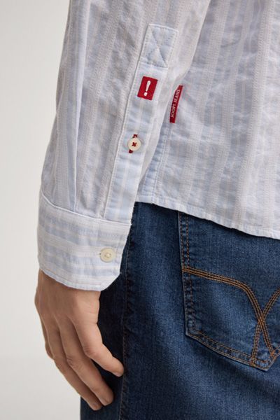 Joop! Heli Hellblau Gestreiftes Baumwollhemd Button-Down Kragen