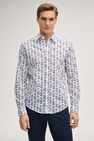 Hanson gemustertes weißes Herrenhemd aus Baumwolle mit Allover-Print