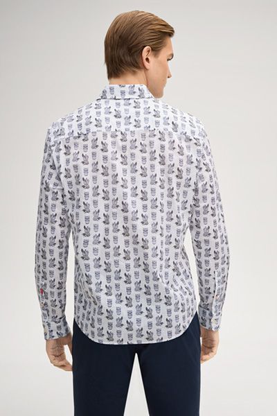 Hanson gemustertes weißes Herrenhemd aus Baumwolle mit Allover-Print