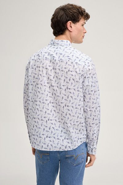 Hansen Weiß Gemustertes Baumwollhemd Langarm Klassische Passform