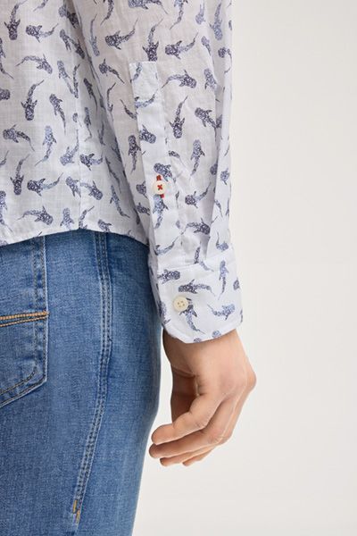 Hansen Weiß Gemustertes Baumwollhemd Langarm Klassische Passform