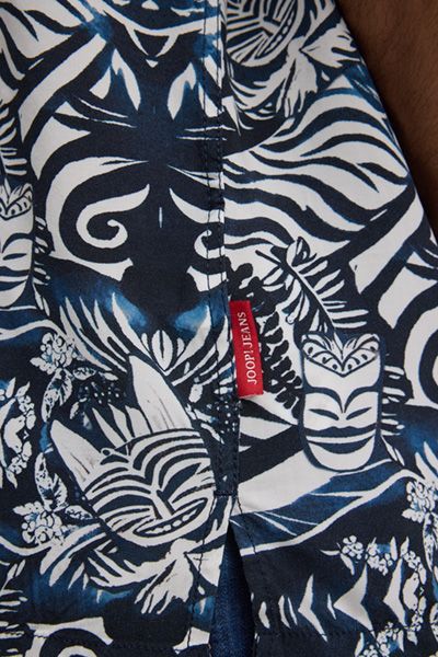 Joop! Hanes Hemd Blau/Weiß gemustert Viskose Reverskragen Kurzarm