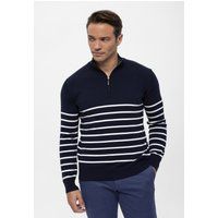 Gestreifter Strickpullover mit halbem Reißverschluss