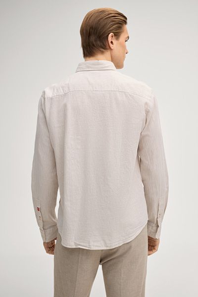 Joop! Hali Beige Leinen-Baumwollmischung Button-Down Langarmhemd