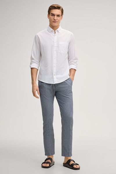 JOOP! Hali Weißes Langarm Leinenmischung Button-Down Hemd