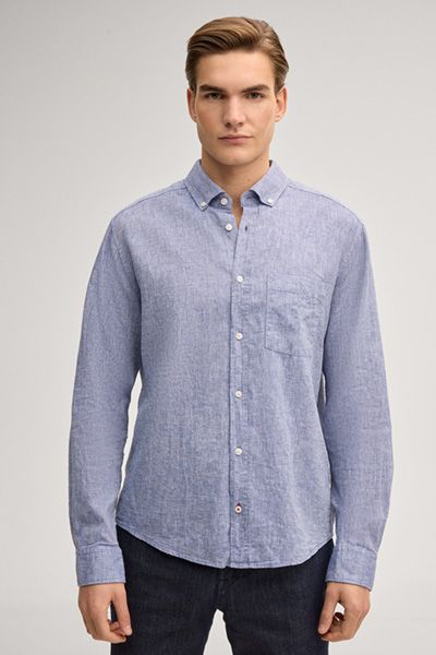 Joop! Jeans Herren Langarm Leinenmischung Button-Down Hemd
