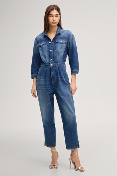 Denim-Overall mit Bundfalten