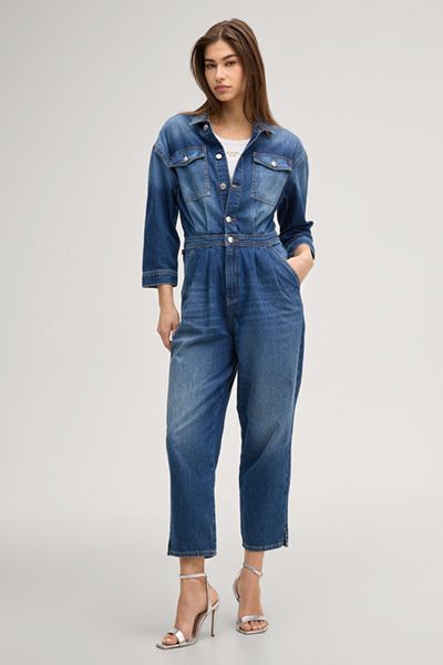 Denim-Overall mit Bundfalten
