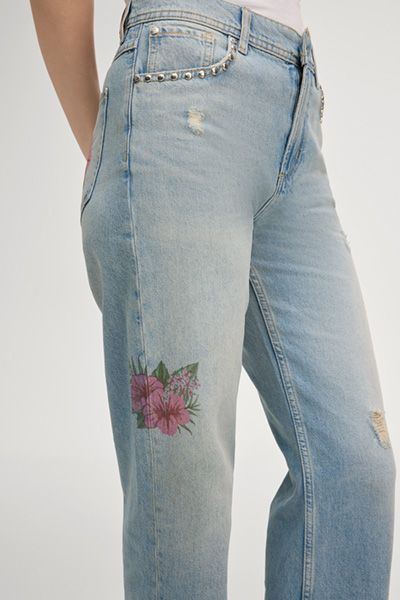 Joop! Michelle Hellblaue Denim Straight Leg Jeans mit Prints