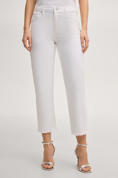 Joop! Weiße Straight Leg Jeans Cropped Fransen Denim