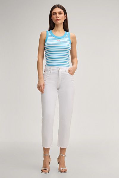 Joop! Weiße Straight Leg Jeans Cropped Fransen Denim