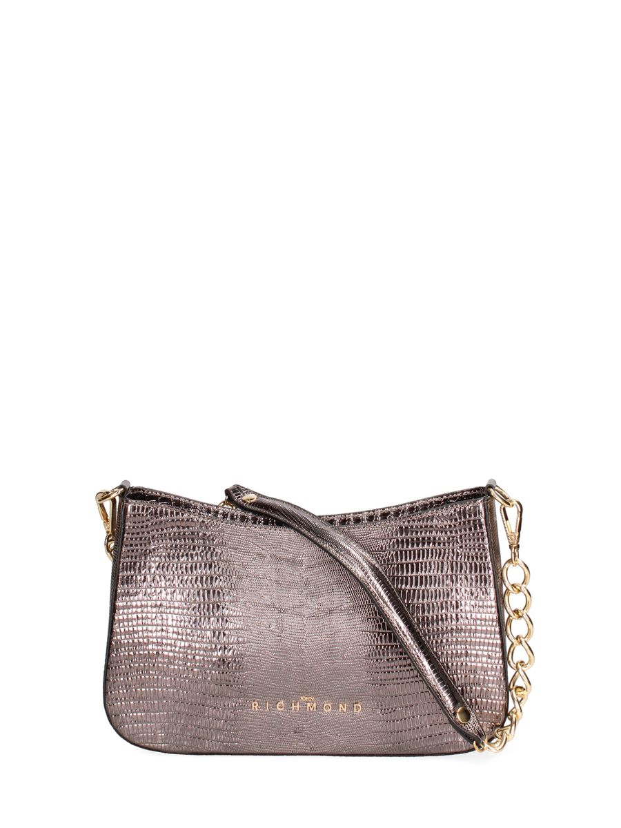 Metallic Schultertasche mit Reptilienprägung