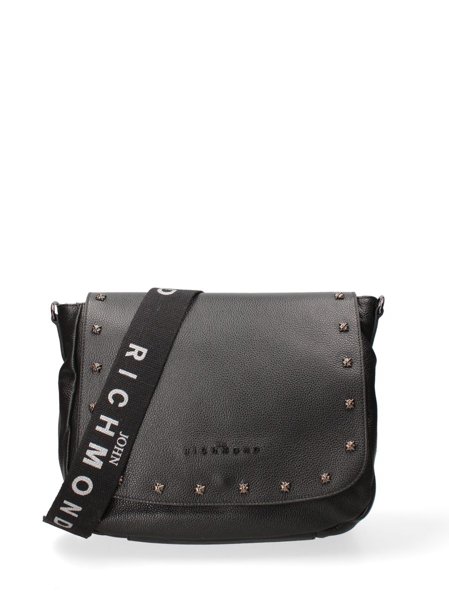 Überschlagtasche mit Nieten und Riemen