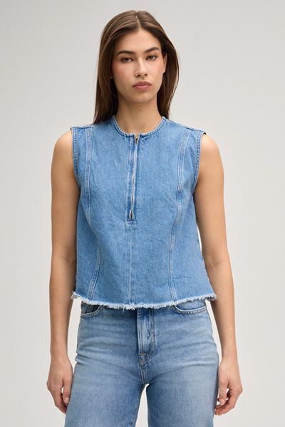 Joop! Jeans-Top Ute Hellblau Baumwolle Denim Ärmellos Reißverschluss