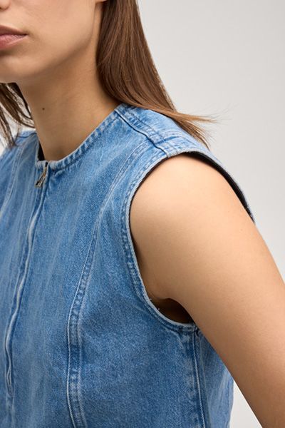 Joop! Jeans-Top Ute Hellblau Baumwolle Denim Ärmellos Reißverschluss