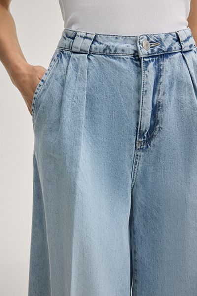 Wide Leg Jeans Emanuela, hellblauer Denim, hohe Taille