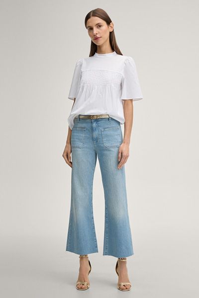 Cropped Flare Jeans Elea Hellblauer Denim mit Taschen