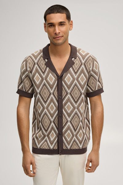 JOOP! Strickshirt Diamor in Braun Beige Rautenmuster Baumwolle