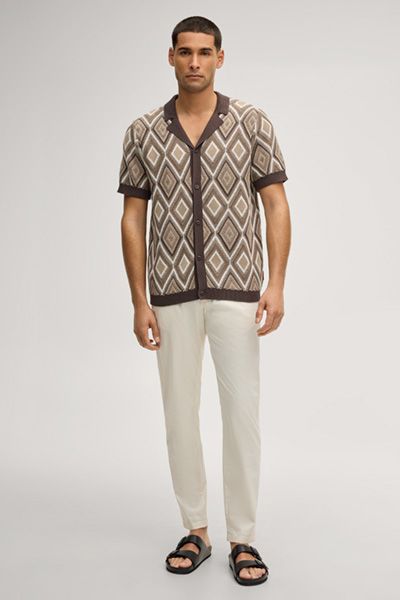 JOOP! Strickshirt Diamor in Braun Beige Rautenmuster Baumwolle