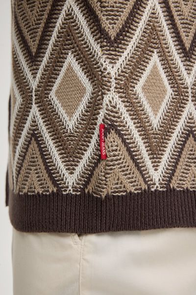 JOOP! Strickshirt Diamor in Braun Beige Rautenmuster Baumwolle