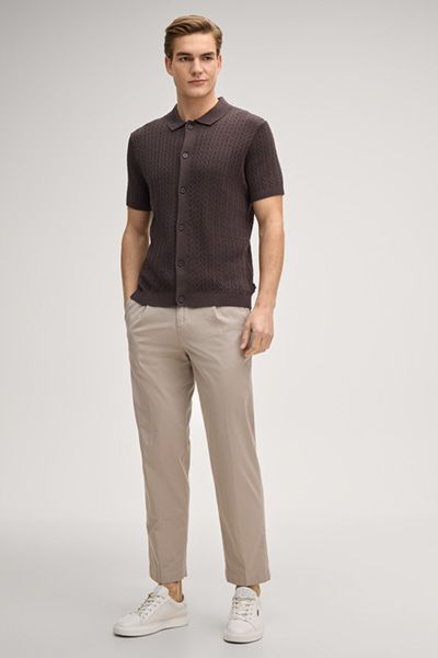 JOOP! Dunkelbraunes Strickshirt mit Knopfleiste und Kragen