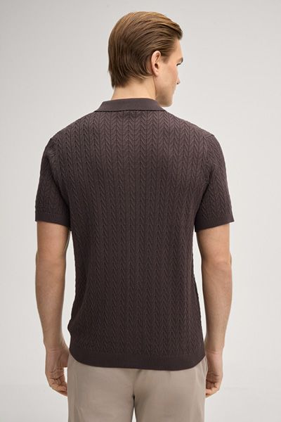 JOOP! Dunkelbraunes Strickshirt mit Knopfleiste und Kragen