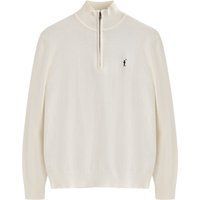 Herren Ecru Wollmischung Pullover mit halbem Reißverschluss