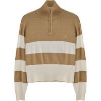 Gestreifter Baumwoll-Pullover mit halbem Reißverschluss