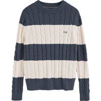 Gestreifter Zopfmuster-Pullover aus Baumwollmischung
