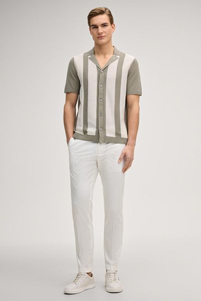 JOOP! Galvo Khaki Ecru gestreiftes Strickhemd mit offenem Kragen