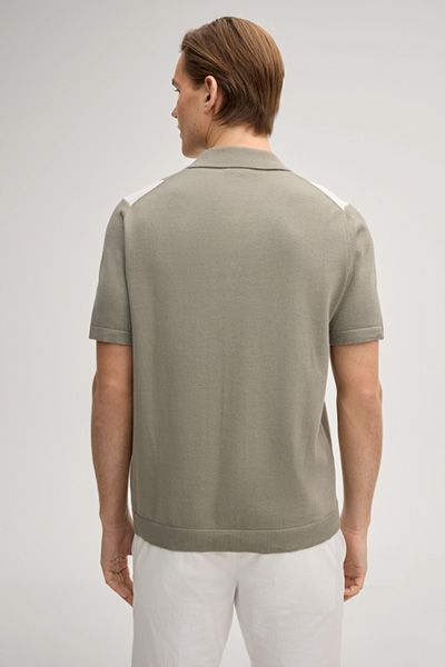 JOOP! Galvo Khaki Ecru gestreiftes Strickhemd mit offenem Kragen