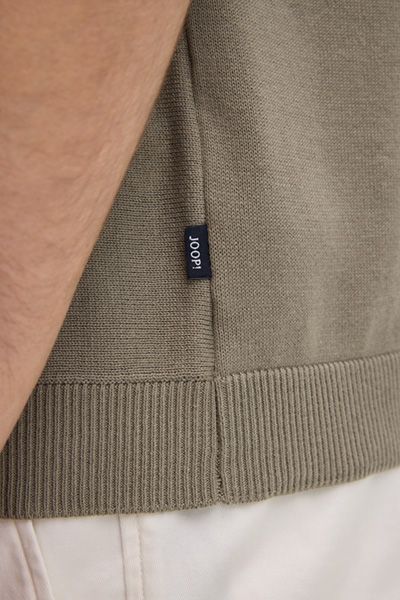 JOOP! Galvo Khaki Ecru gestreiftes Strickhemd mit offenem Kragen