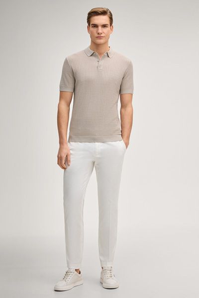 Joop! Vanceo Sandfarbenes, strukturiertes Poloshirt Kurzarm Waffelstrick