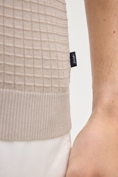 Joop! Vanceo Sandfarbenes, strukturiertes Poloshirt Kurzarm Waffelstrick